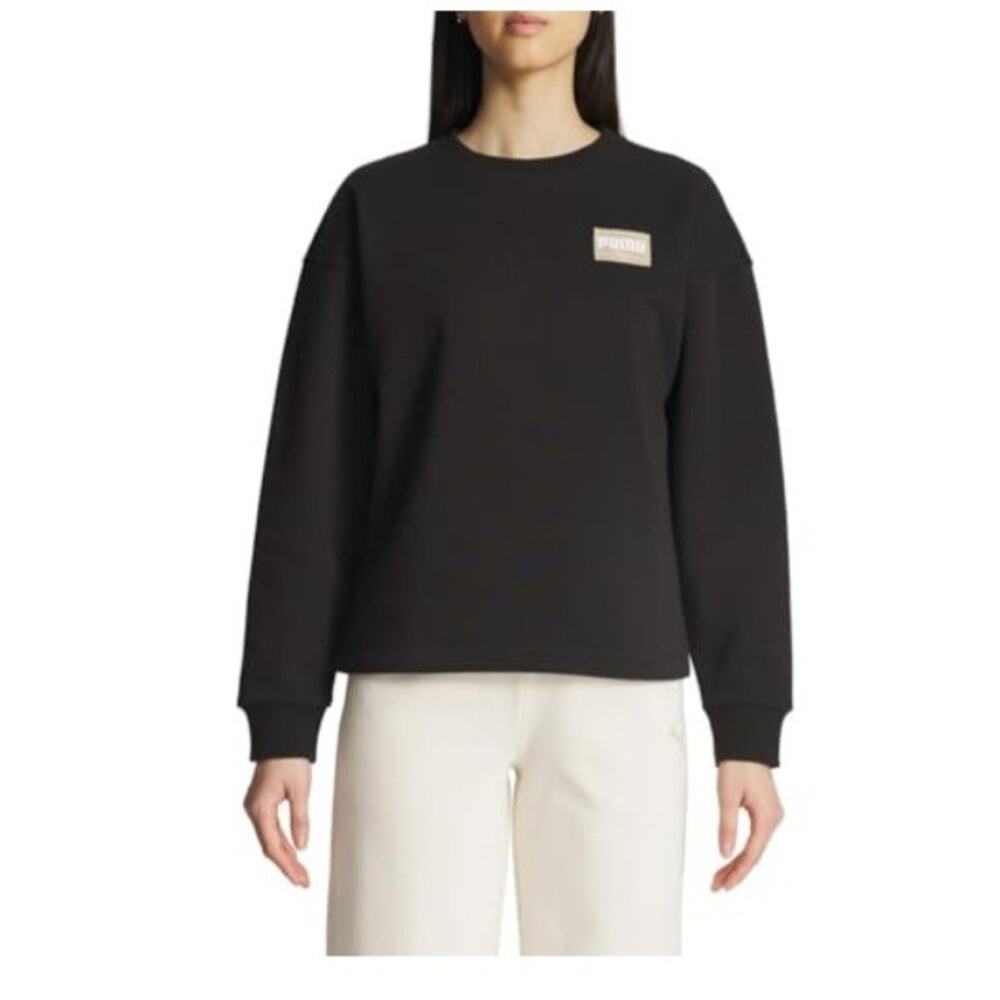 Puma Women's Sweatshirt Fleece Crewneck Black Pullover Top Sz M